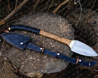 Hand forged leaf spear 8" blade , Rosewood Handle , leather scabbard