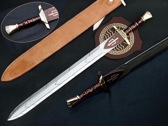Handmade Riptide Sword of Percy Jackson, Brass Handle, Leather Sheathe