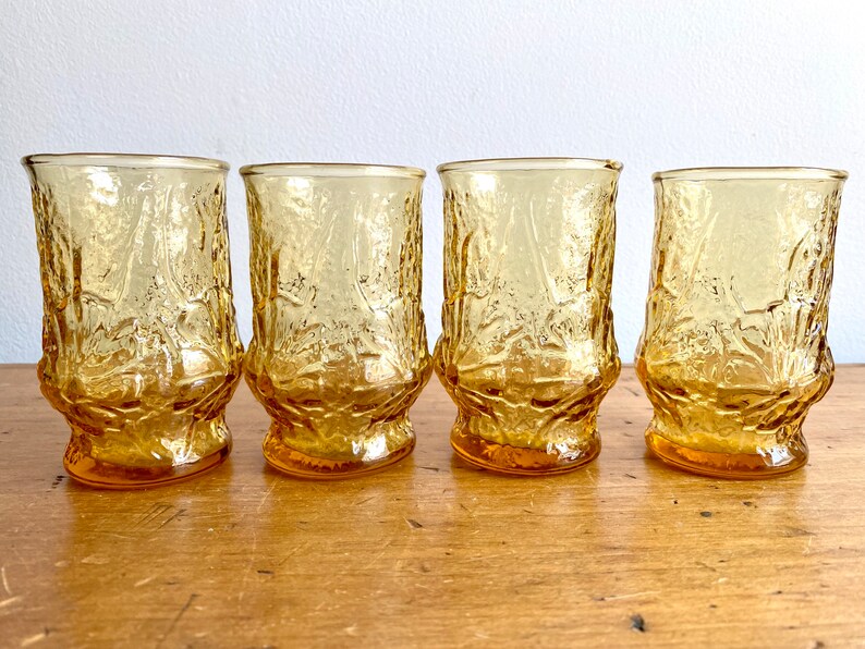 Vintage Amber Bumpy Glass Set of 4 Etsy