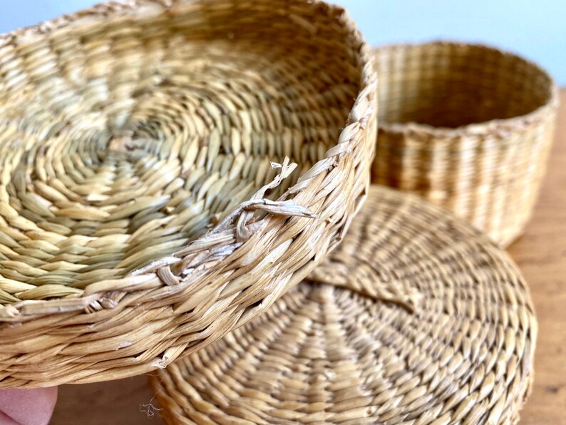 Woven Sweetgrass Basket with Lid set of 5 nesting Etsy