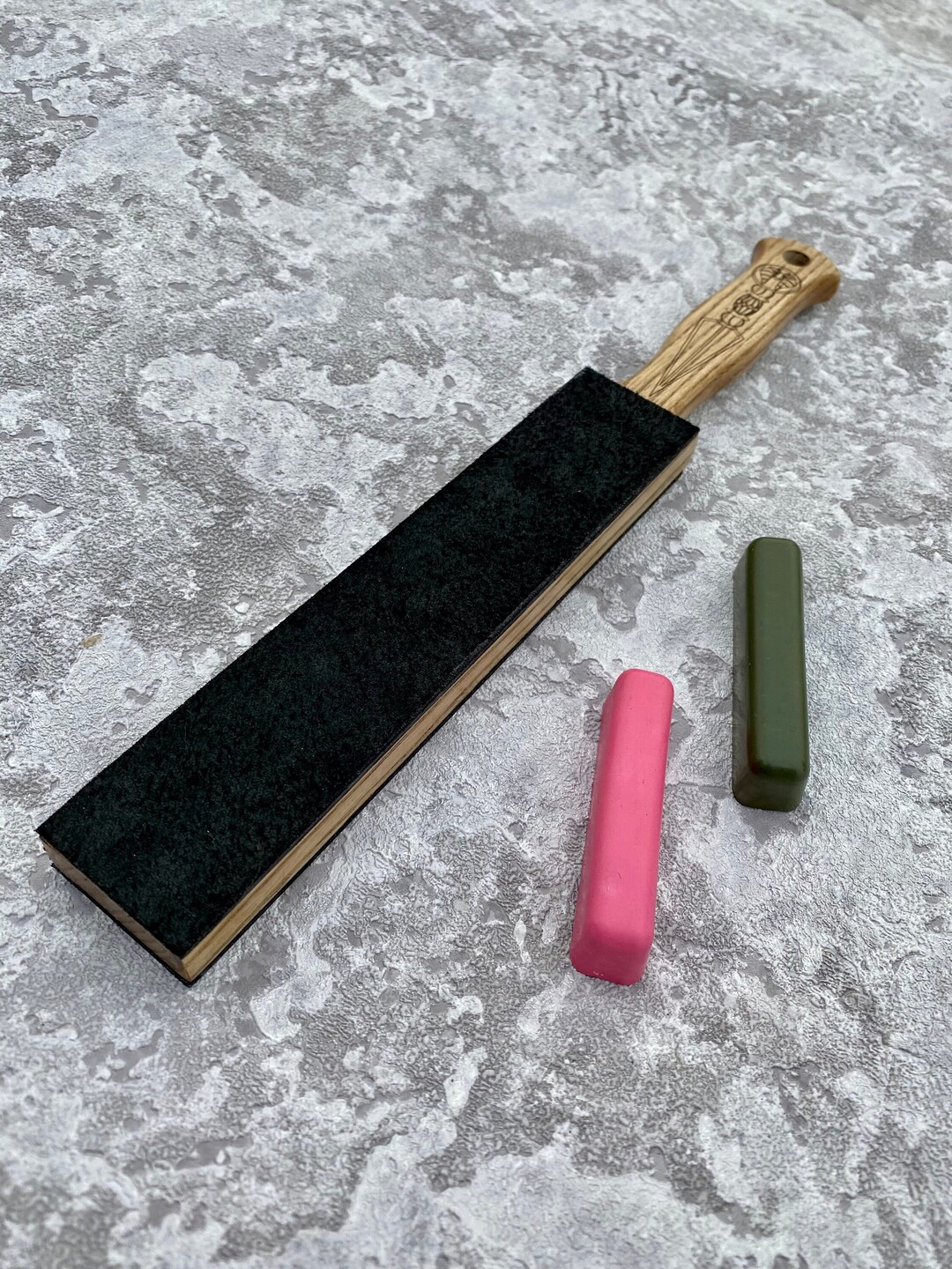 Leather Strop With Rubbing Compound/wood and Leather Etsy