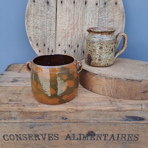 Oude franse kan en pot , vintage aardewerk, steengoed