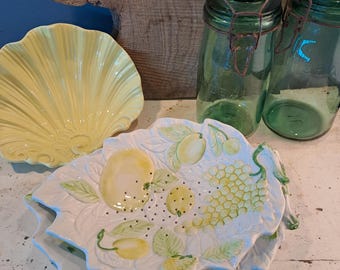 Lekschaal met bijpassend bord, majolica style met citroen afbeeldingen