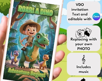 Dinosaur Birthday Video Invitation | Editable Canva Template | Dino Adventure Birthday Party Invite for Boys | Digital Download
