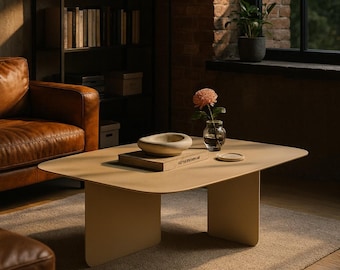 Modern Steel Metal Coffee Table Industrial Low Profile Living Room Center Furniture