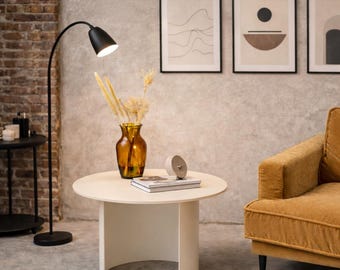 Round Steel Metal Side Table Modern Industrial Black Living Room Accent Furniture