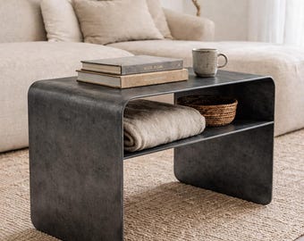 Minimalist Steel Metal Coffee Table Industrial Black Low Profile Living Room Center Furniture