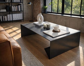 Steel Storage Coffee Table Industrial Low Profile Living Room Center Furniture