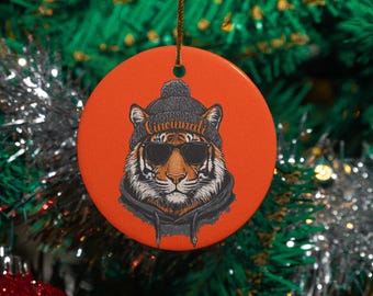Cincinnati Maskottchen Ornament, Fußball Sport Fans Benutzerdefinierte Geschenk Weihnachtsbaum Dekor, personalisierte Weihnachten Fußball Fans Unterstützung Keramik Verzierung