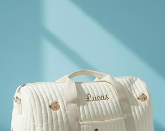 Sac de Maternité, Nouveau-né ,Brodé au Prénom - Sac à Langer Idéal pour la Valise de Naissance et Sorties Bébé - Cadeau Personnalisé