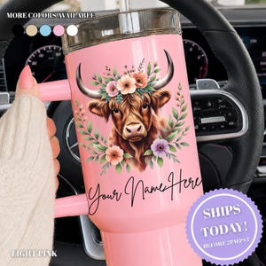 Highland Cow Floral Tumbler, Personalized Farm Animal Cup, Cow Lover Gift, Custom Ranch Life Tumbler, Cattle Farmer Present, Country Girl