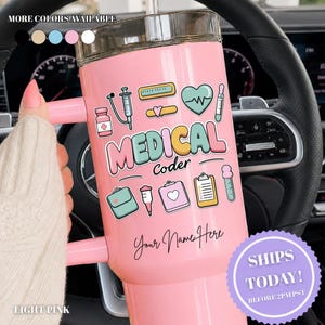 Medical Coder Pastel Icons Tumbler, Medical Coder Cup, Medical Coder Appreciation Gift, Medical Coder Christmas Gift, Custom Name Tumbler