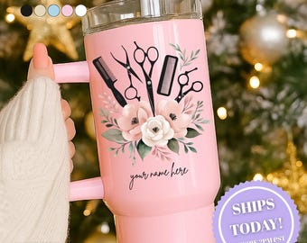 Hair Stylist Floral Tumbler, Personalized Hairdresser Cup, Cosmetologist Appreciation Gift, Salon Owner Gift, Barber Shop Gift Idea