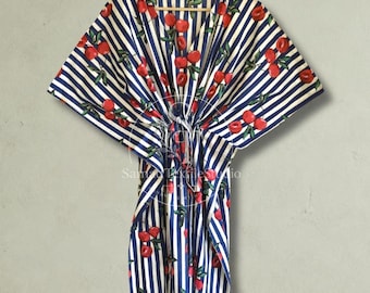 Caftán de algodón para novia, vestido de playa holgado, conjunto de ropa de playa de talla grande, regalo de aniversario para mujer.