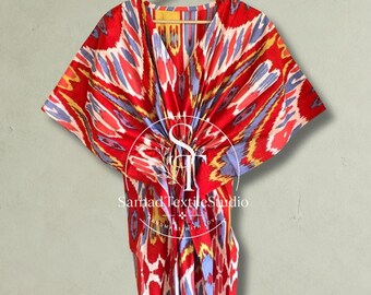Caftán de algodón para vacaciones de verano, vestido holgado estilo resort, conjunto bohemio de talla grande para estar en casa, regalo para mujer.