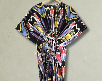 Vestido caftán de algodón para aniversario, atuendo bohemio para vacaciones, ropa de resort personalizada de tallas grandes, regalo para dormir de verano