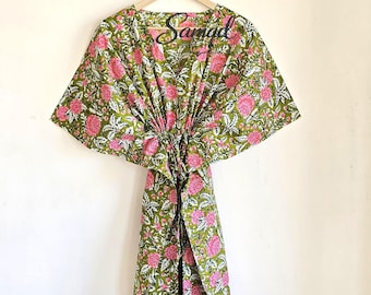 Hand Block Print Lounge Kaftan Dress, Maternity Kaftan, Lightweight Cotton Dress, Gift for Her