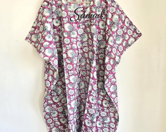 Traditional Hand Block Print Kaftan, Maternity Kaftan, Beach Dress Cover Up, Birthday Gift for Her