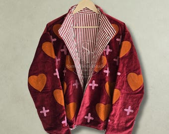Ręcznie robiona aksamitna kurtka Suzani, haftowana kurtka boho dla kobiet, kwiatowy płaszcz rzemieślniczy, kurtka festiwalowa w stylu vintage, prezent dla niej