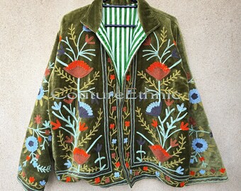 Hand Embroidery Suzani Jacket, Winter Wear Coat, Suzani Short Jacket, Unisex Jacket Boho, Gift for Her