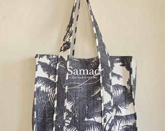 Handmade Quilted Cotton Tote, Block Print Shoulder Carryall, Large Everyday Bag, Boho Travel Accessory, Eco Friendly Gift for Her