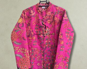 Chaqueta acolchada reversible para mujer, abrigo Kantha hecho a mano, chaqueta de algodón estilo boho, moda sostenible, chaqueta artesanal única, regalo para esposa.