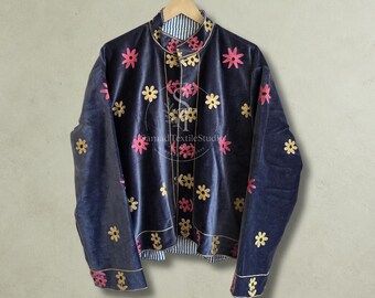 Cotton Sujani Embroidered Jacket, Handmade Jacket Women, Boho Floral Coat, Plus Size Jacket, Gift For Her