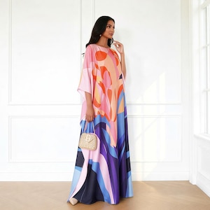 Classic kaftan for tall women, summer caftan dressing, Dubai dress cruise holiday, blend silk lounge wear