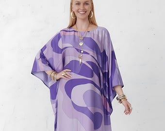 Abstract kaftan full length, free size kaftan beach wear, blend silk kaftan summer house dress, gift for sisters