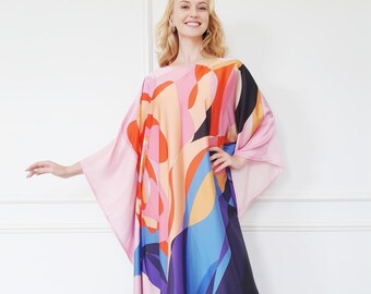 Blend silk kaftan summer night, party kaftan on beach, wedding kaftan long dress, blend silk kaftan red, Gift for her