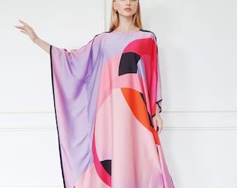 Summer kaftan silk blend, Minimalist kaftan classic cruise dress, travel kaftan resort wear, full length kaftan plus size, gift for her