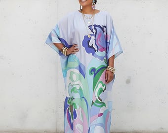 Wedding kaftan silk blend, one size fit all, floral kaftan classy cruise dress, Gift for her, vacation kaftan resort, beach kaftan cover