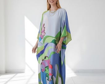 Abstract kaftan classy dress, Cruise kaftan DUBAI Holiday dress, Beach wedding caftan free size, Gift for her