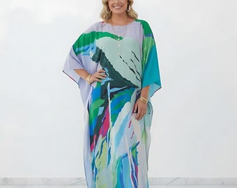 Blauer Kaftan für Sommerferienkleid, Miami Beach Reisekaftan, Mischung Seidenkaftan bedecken, Geschenk für sie