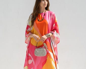 Pink kaftan summer beach dress, Wedding kaftan resort wear, pink caftan one size fit all, custom length, gift for her, cruise kaftan holiday