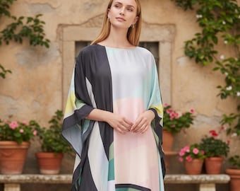 Simple kaftan summer beach dress, blend silk kaftan cruise classy, green kaftan long length, one size fit all, gift for her, house dress