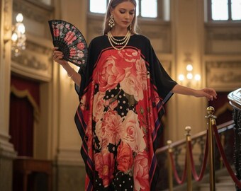 vintage kaftan for women : rose, polka dor, theatre dressing gown, wedding gown