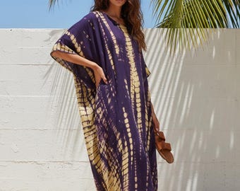 Cotton kaftan beach dress, vacation kaftan resort, cotton lounge wear, full length kaftan tie dye handmade, gift for her