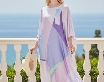 Summer kaftan silk blend, vacation kaftan Miami, Resort kaftan lounge wear, full length kaftan luxury, Gift for her