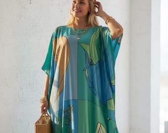 Vestido Kaftan Marroquino: Estampa Tropical Resort Wear, Comprimento Total Feito Sob Medida