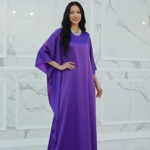 kaftan silk summer dress, formal kaftan royal purple, custom length long sleeves kaftan beach dress wedding, gift for her, resort caftan image 1