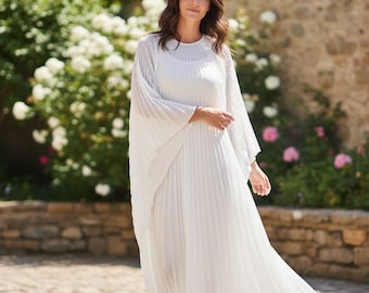 Witte geplooide kaftanjurk: boho maxi, resortwear