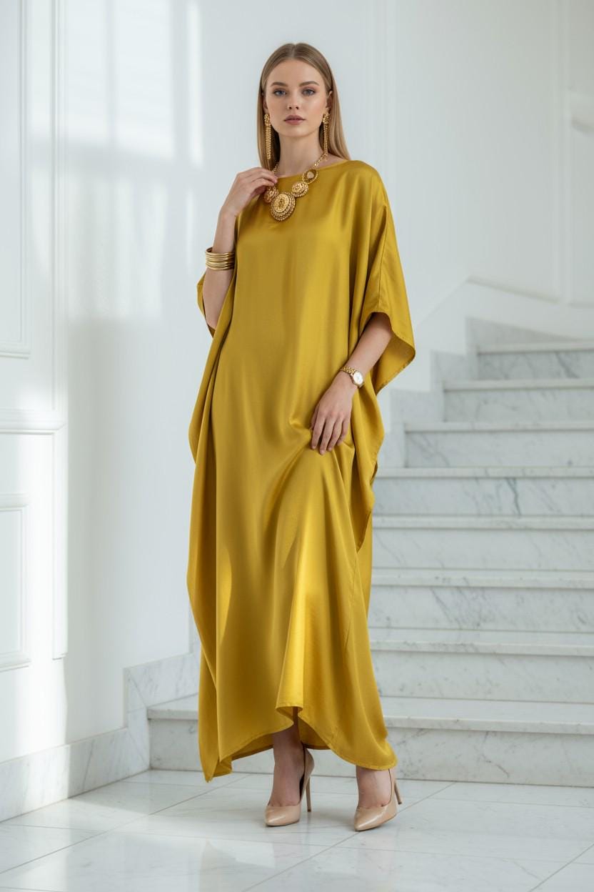 slim fit dress slacks Shona Joy - La Lune Plunged Long Sleeve Maxi Dress - Gold main image 0
