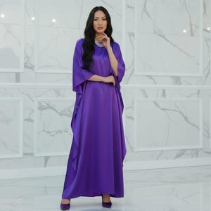 kaftan silk summer dress, formal kaftan royal purple, custom length long sleeves kaftan beach dress wedding, gift for her, resort caftan image 6