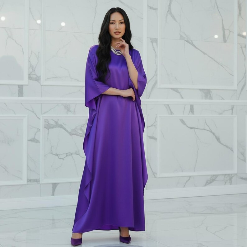 kaftan silk summer dress, formal kaftan royal purple, custom length long sleeves kaftan beach dress wedding, gift for her, resort caftan image 6