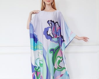 Floral Kaftan Wedding Gift for Mother : Classic Dress Silk Blend, Long Dress Custom Made, Summer loungewear