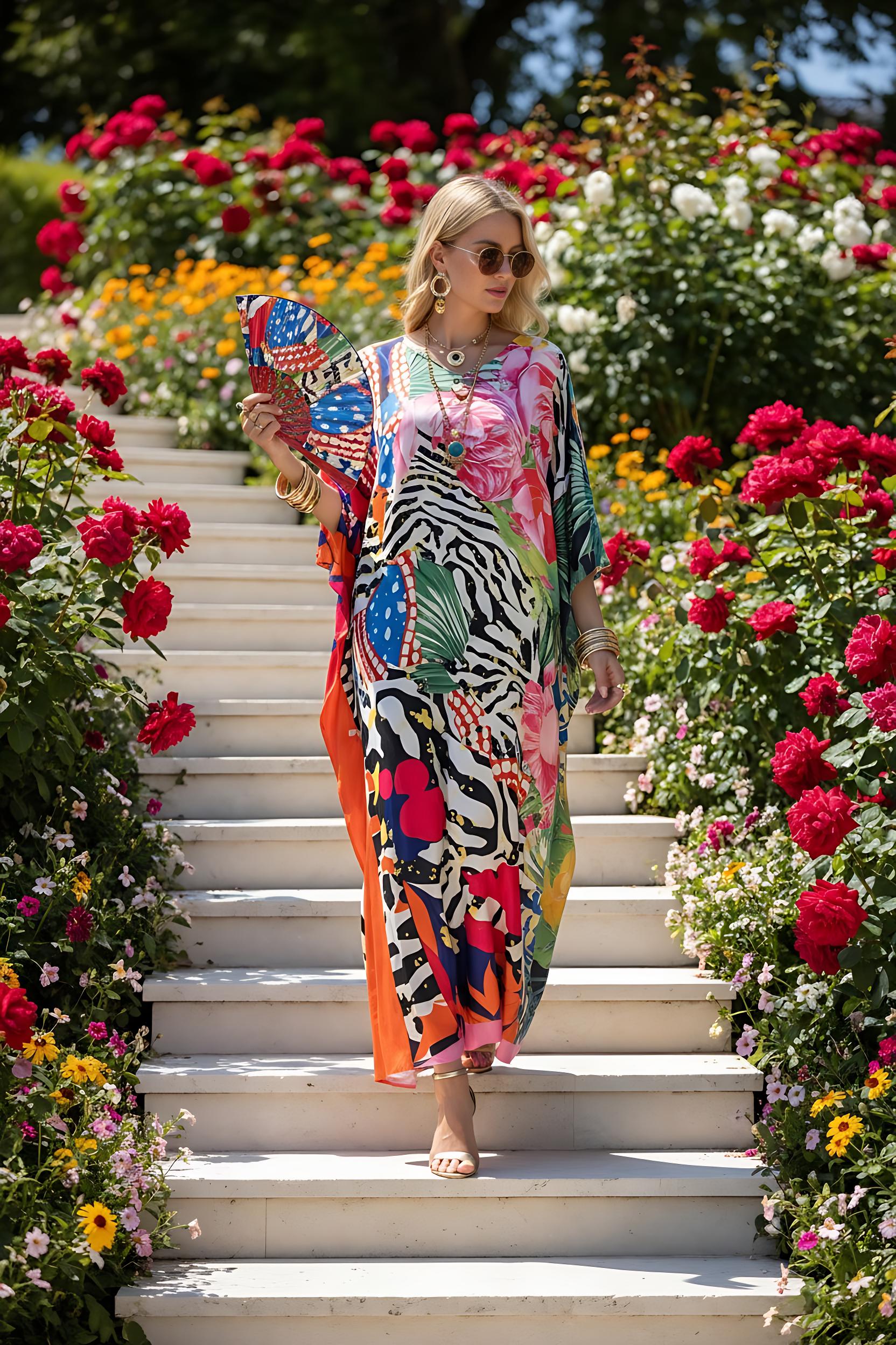 Pink Floral Kaftan Gown