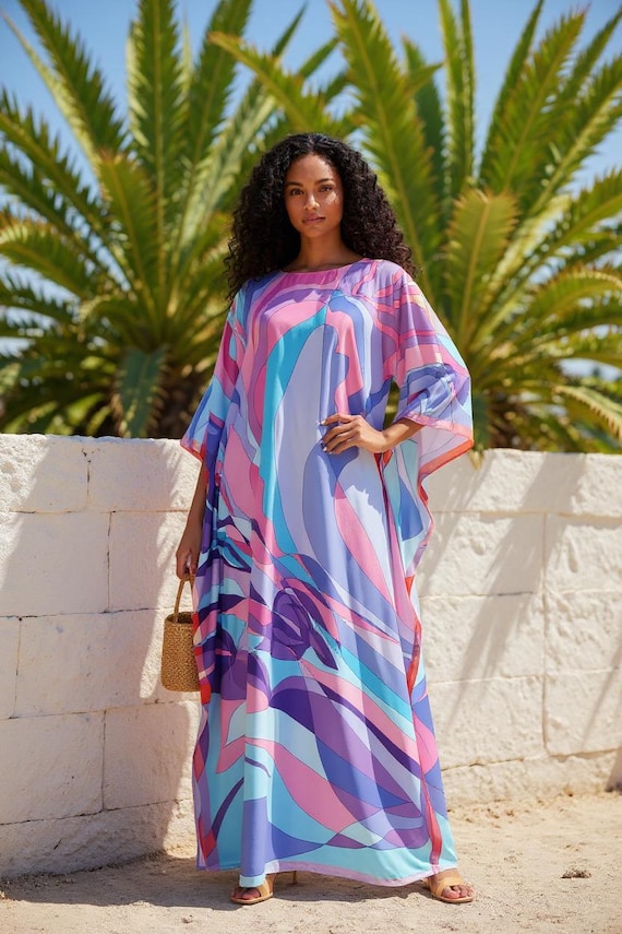 pastel kaftan dress Liquid Holographic Pastel Rainbow Studio 54 Maxi Kaftan Dress Made to Order (28 days) / Open Kimono Robe