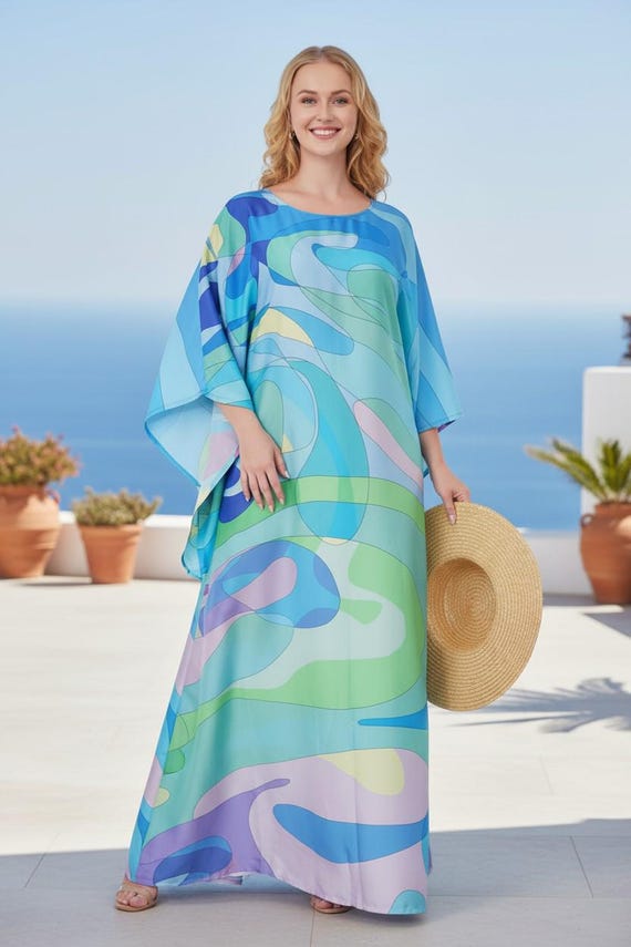 open lace back dress Block Printed Kaftan Resort Dress in Red main image 1