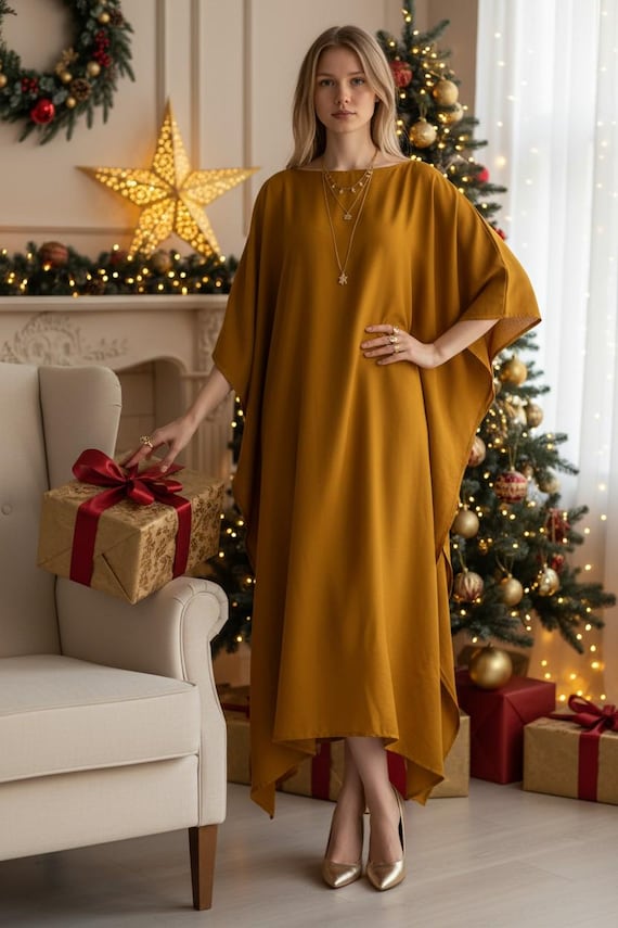 Gold Kaftan Silk Dressing, Gift for Her, Personalized Made for Tall Women,  Classic Caftan for Formal Event - Etsy